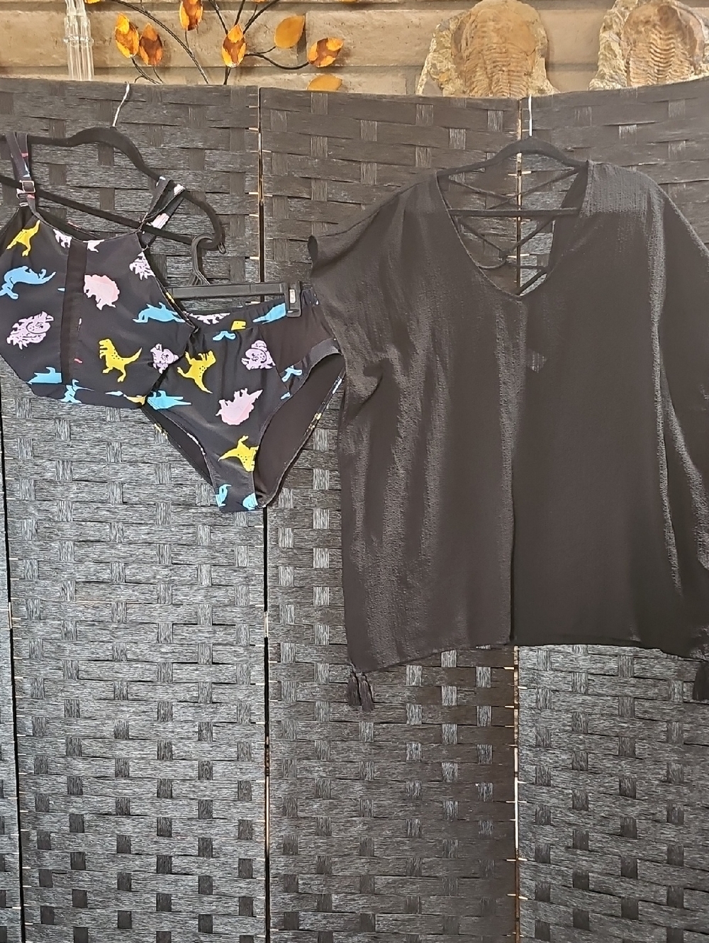 Kona Sol Black Bikini Set with Multicolor Dino Print